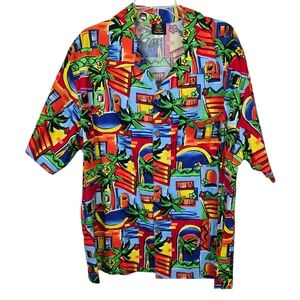 Vtg Toucan Dance Hawaiian Shirt Multicolor Button Down Resort Beach Causal XL